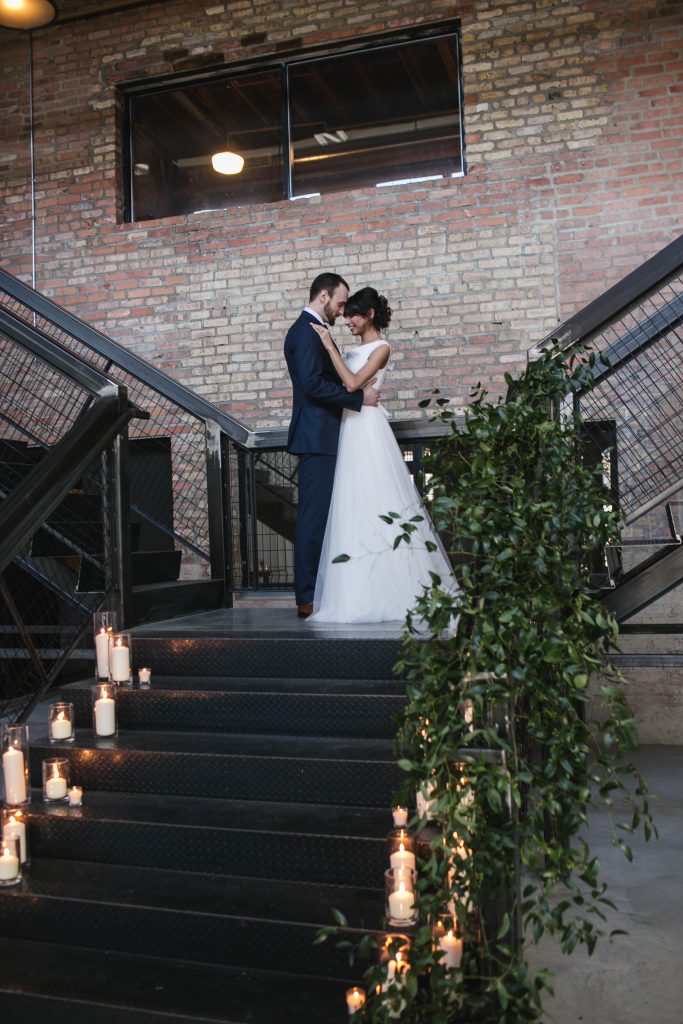 Rustic and Modern Wedding Staircase Floral Decor Fairlie Chicago