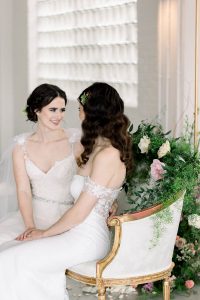 Romantic Elegant LGBTQ+ Wedding Reception Sweetheart Table Flowers Morgan Manufacturing Chicago